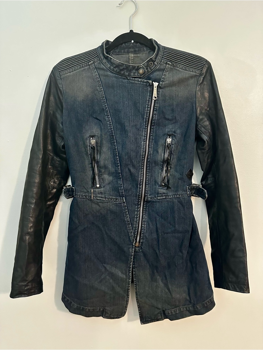 Vintage Y2K Women’s Diesel Jacket Denim and Leather Size Small